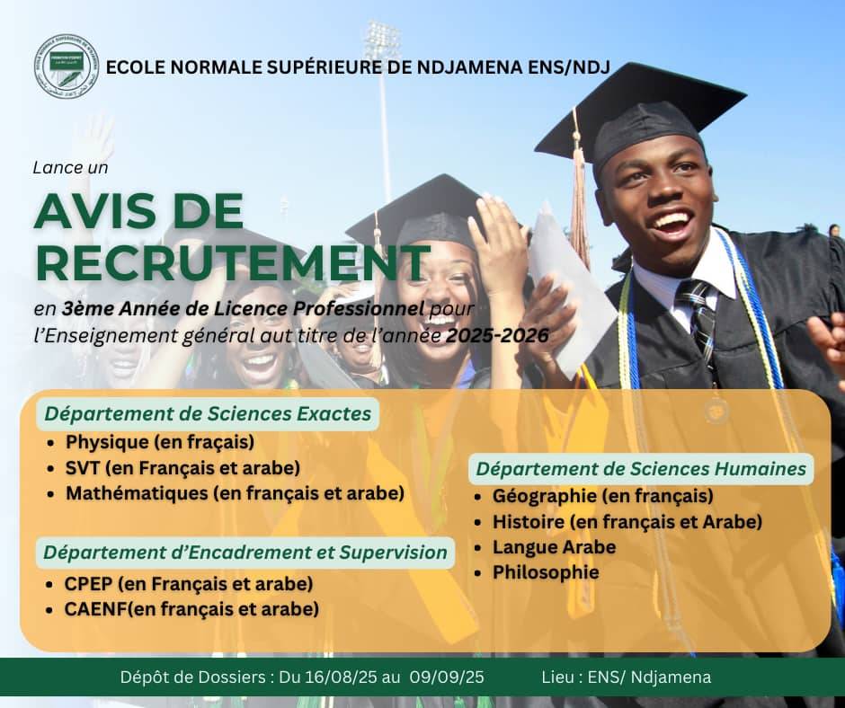 Avis de Recrutement à l'ENS en 3ème année de Licence