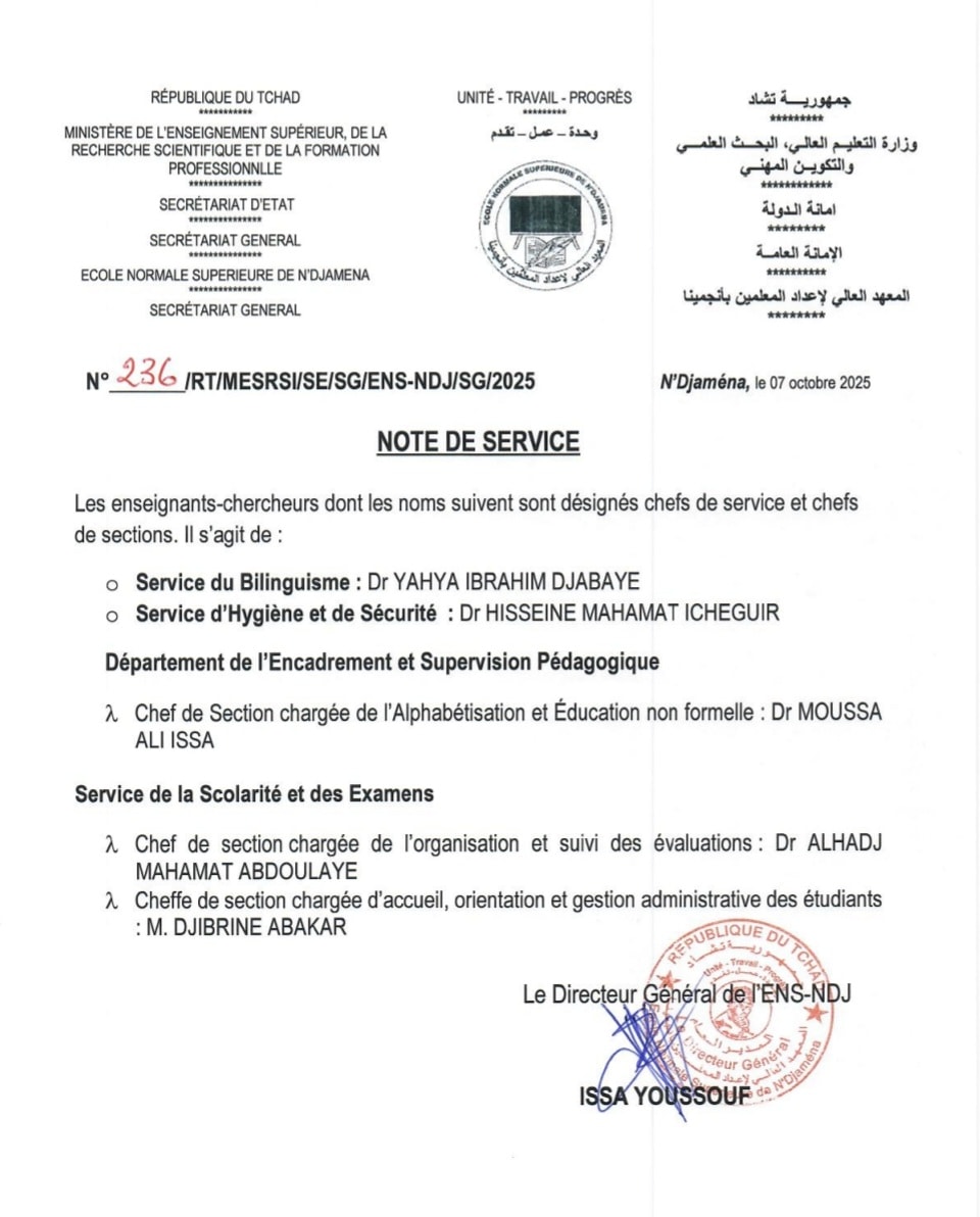 Désignation de nouveaux responsables de services et de sections.